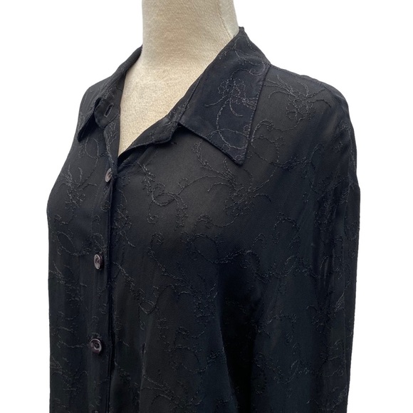 Carole Little Vintage Black Mesh Lace Floral Embroidered Button Down - Picture 12 of 14